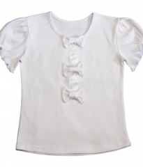 Блуза трикотажная белая для девочки в возрасте от 3 до 8 лет с бантиками и рукавами фонариками