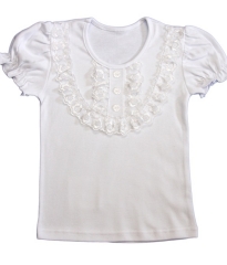 Блуза для девочки белая с кружевом с коротким рукавом